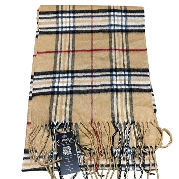 Fraas NWT Unisex Camel Plaid Cashmink Woven Warm Water Resitant Cashmink Scarf - Picture 1 of 7